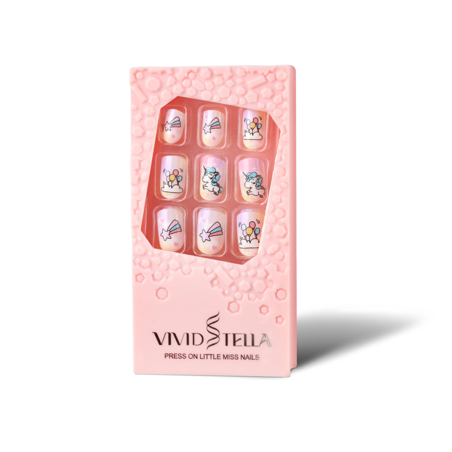 Grils Press On Nails Mini 24Pieces Press-On Manicure for Kids Pink Kids Size Squoval Shape, Includes Nails with Removable Application Tabs