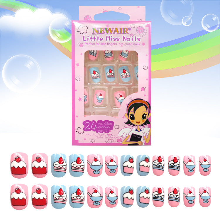 Grils Press On Nails Mini 24Pieces Press-On Manicure for Kids Pink Kids Size Squoval Shape, Includes Nails with Removable Application Tabs