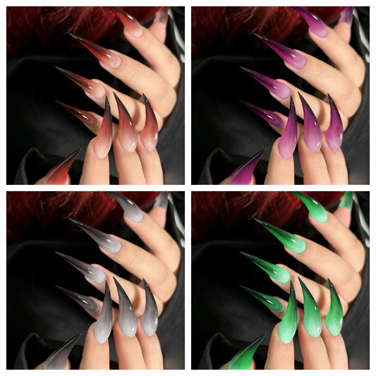 Ombre Cat Claw Nails Handmade Gradient Reusable Long Fake Nails for Women
