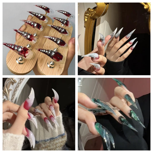 Handmade Mixed Color Claw Press On Nails Alt Cat Dragon Eagle Claw Nails With Charms For Women