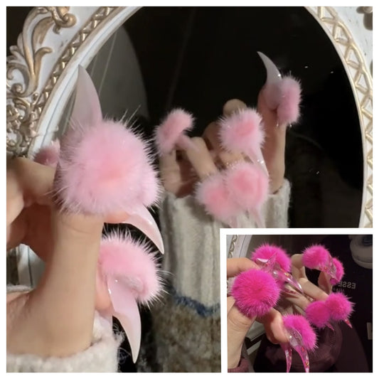 Handmade Fluffy Claw Press On Nails Cat Dragon Eagle Claw Fake Nails For Women
