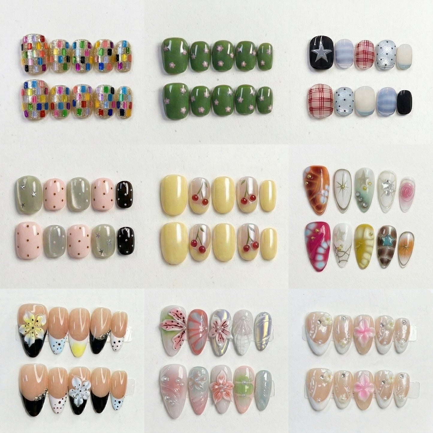 Spring Summer Nail Collections 10Pcs Handmade Press On Nails Salon Quality Reusable Fake Nails For Women