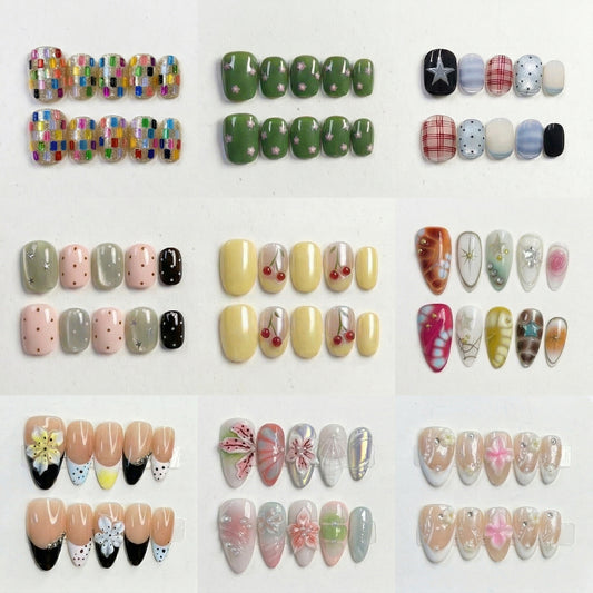 Spring Summer Nail Collections 10Pcs Handmade Press On Nails Salon Quality Reusable Fake Nails For Women