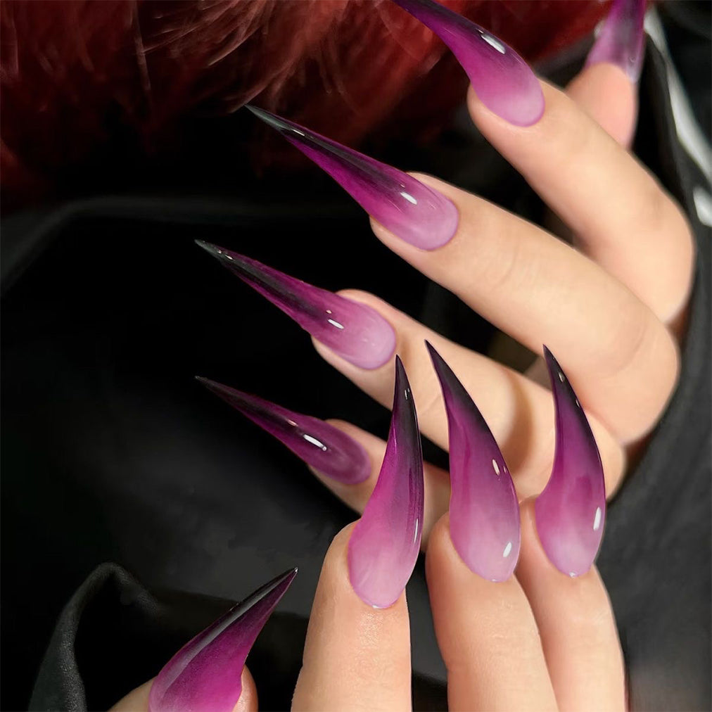 Ombre Cat Claw Nails Handmade Gradient Reusable Long Fake Nails for Women