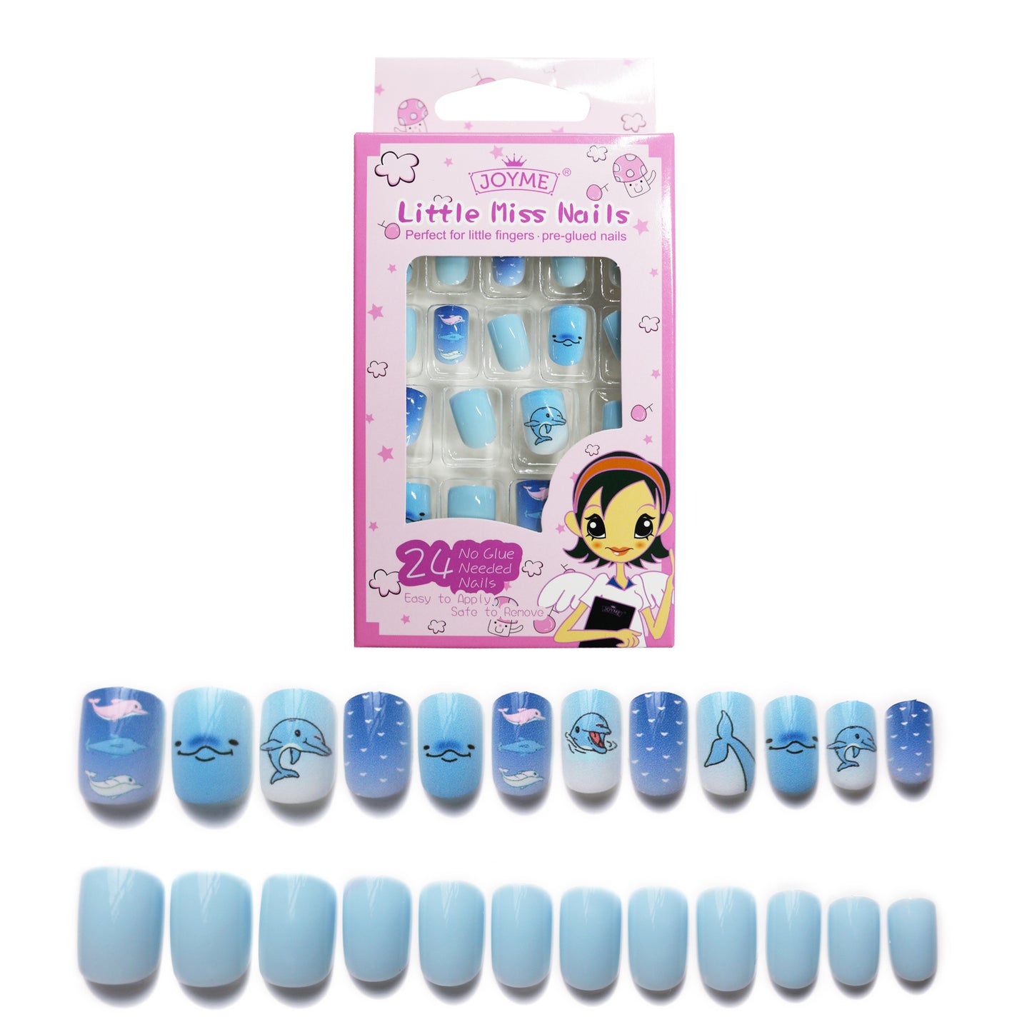 Grils Press On Nails Mini 24Pieces Press-On Manicure for Kids Pink Kids Size Squoval Shape, Includes Nails with Removable Application Tabs