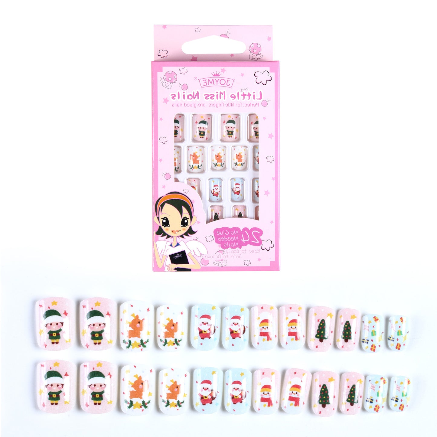 Grils Press On Nails Mini 24Pieces Press-On Manicure for Kids Pink Kids Size Squoval Shape, Includes Nails with Removable Application Tabs
