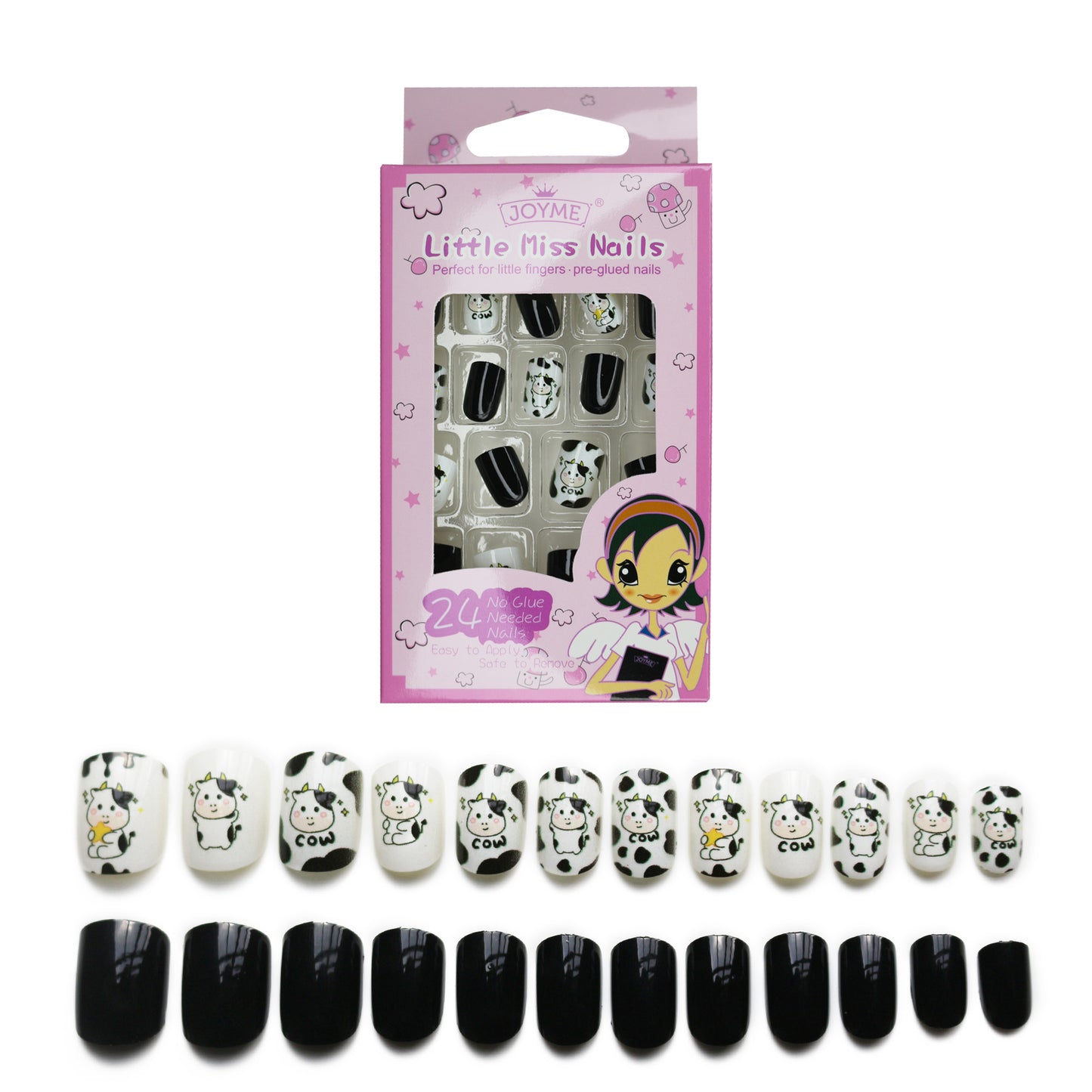 Grils Press On Nails Mini 24Pieces Press-On Manicure for Kids Pink Kids Size Squoval Shape, Includes Nails with Removable Application Tabs