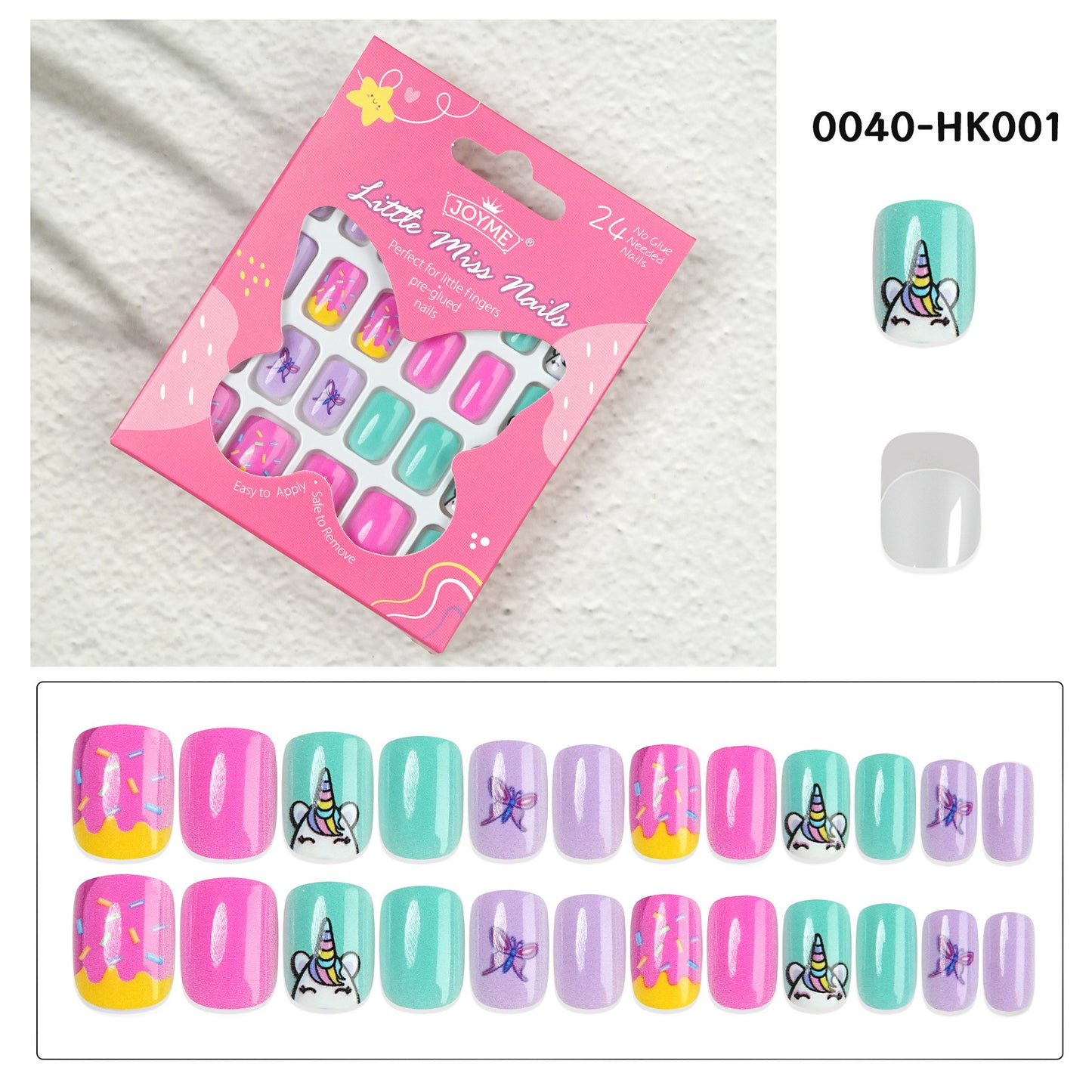 Grils Press On Nails Mini 24Pieces Press-On Manicure for Kids Pink Kids Size Squoval Shape, Includes Nails with Removable Application Tabs