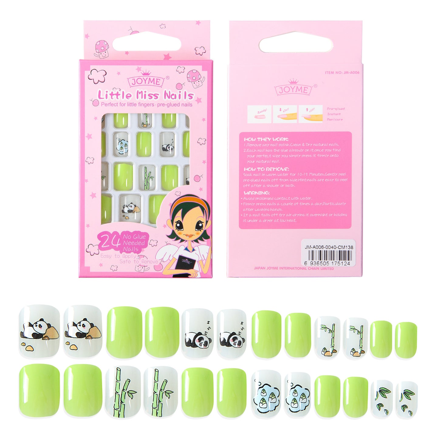 Grils Press On Nails Mini 24Pieces Press-On Manicure for Kids Pink Kids Size Squoval Shape, Includes Nails with Removable Application Tabs