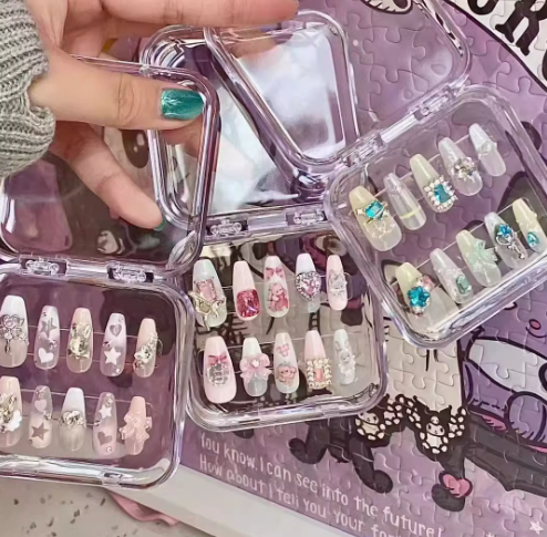 Press On Nail Packaging Box Press on Nail Storage Box for Press Ons with Adhesive Double Sided Tape for Fake Nail Storage Case Nail Display Nail Salon Supplies Nail Art Nail Busines