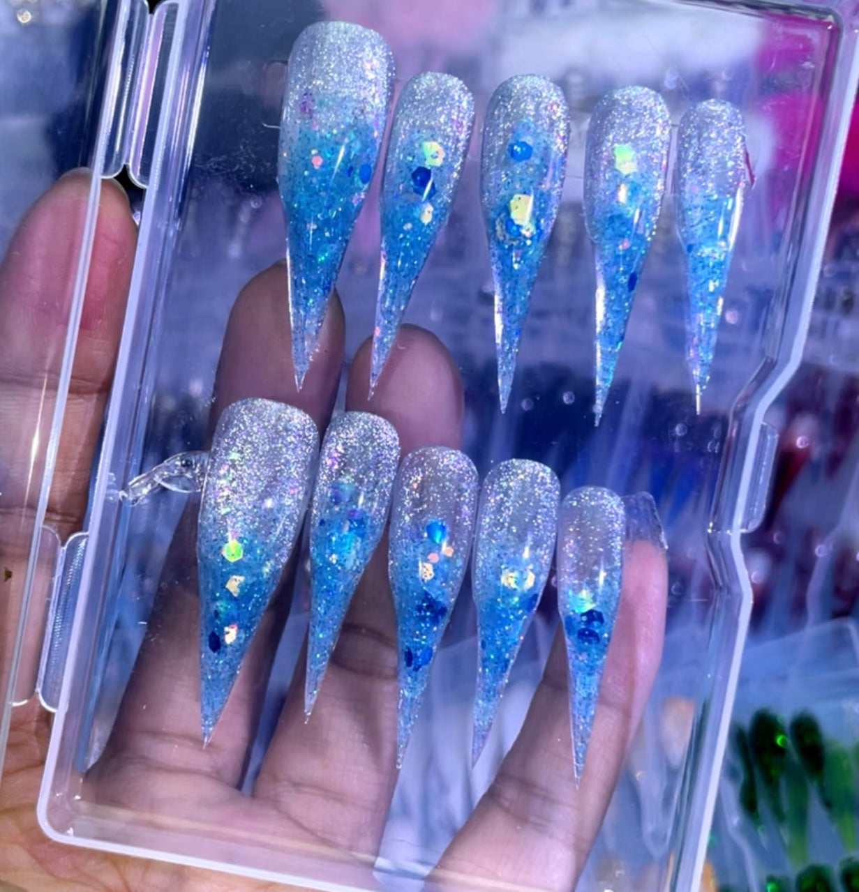 Sparkling Glitter Handmade Calw Press On Nails Cat Dragon Eagle Claw Fake Nails For Women