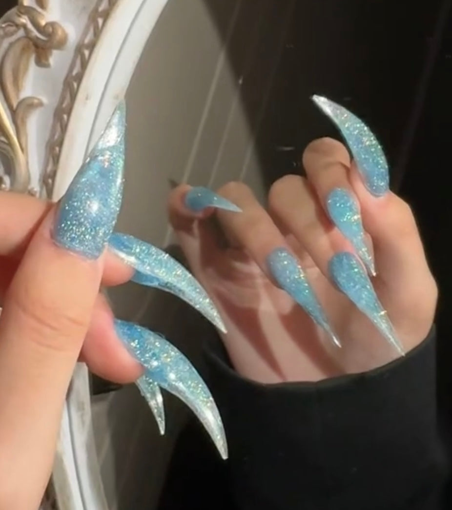 Sparkling Glitter Handmade Calw Press On Nails Cat Dragon Eagle Claw Fake Nails For Women