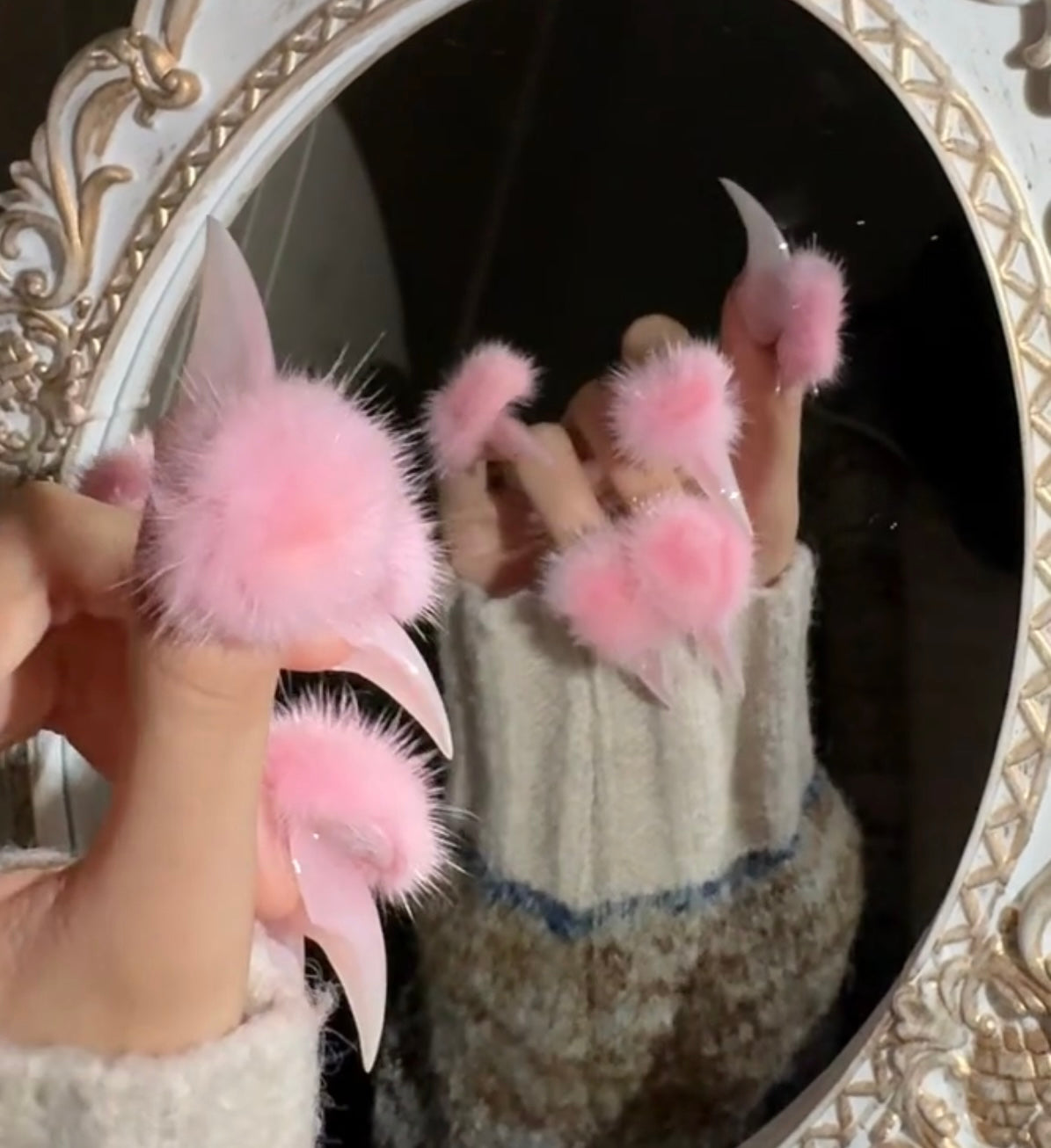Handmade Fluffy Claw Press On Nails Cat Dragon Eagle Claw Fake Nails For Women