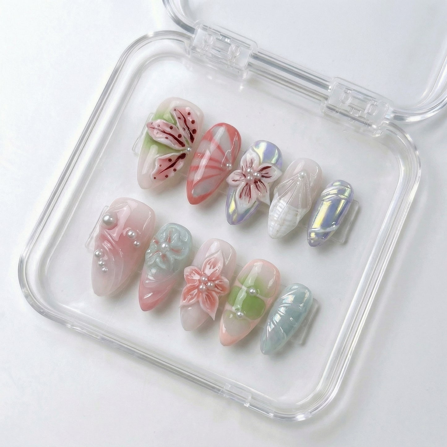 Spring Summer Nail Collections 10Pcs Handmade Press On Nails Salon Quality Reusable Fake Nails For Women
