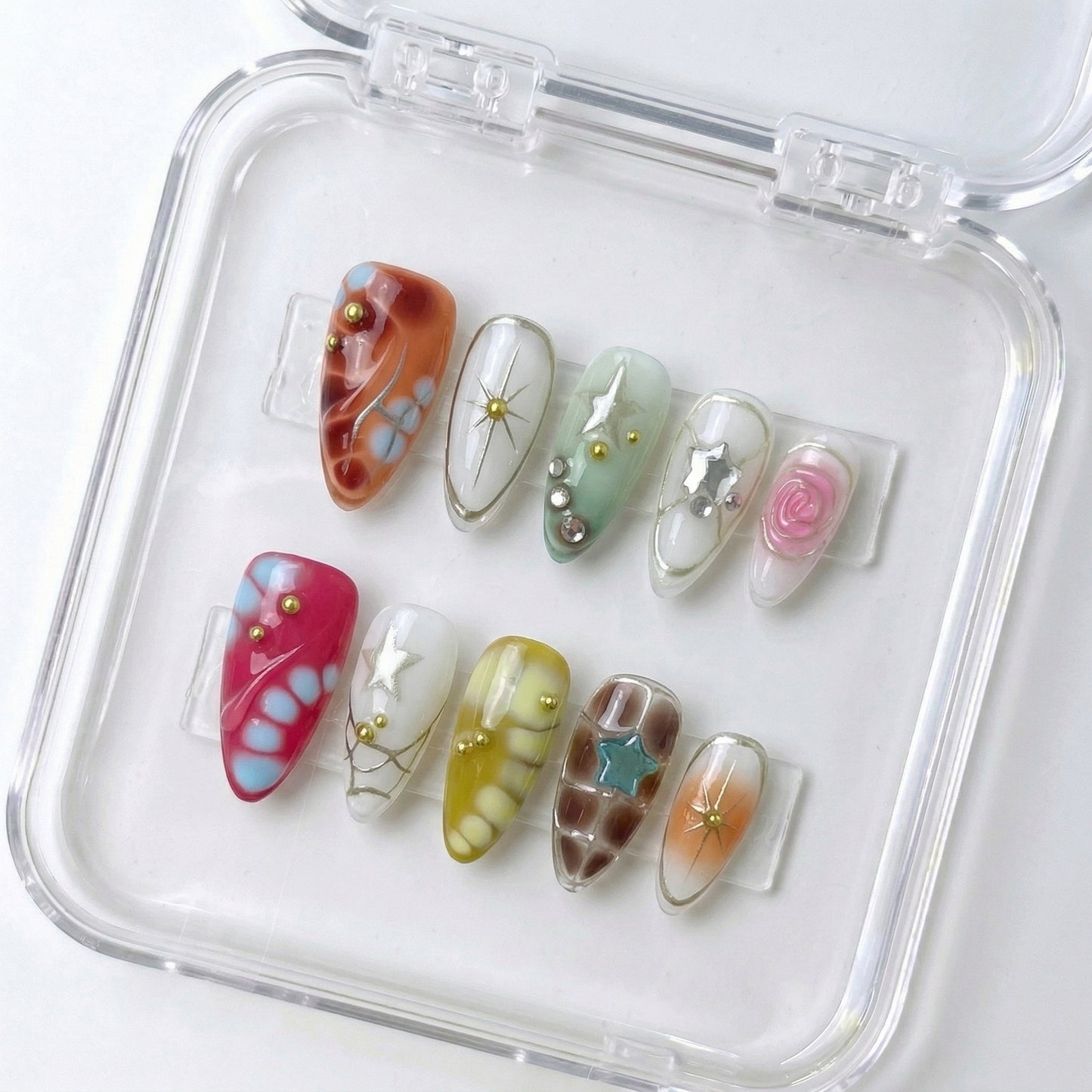 Spring Summer Nail Collections 10Pcs Handmade Press On Nails Salon Quality Reusable Fake Nails For Women