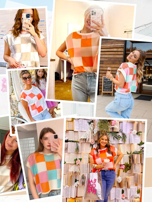 Tops cortos de primavera 2025 para mujer, suéter de manga corta, chaleco, camisetas holgadas, conjuntos de negocios para vacaciones, tops de moda para otoño y verano. 